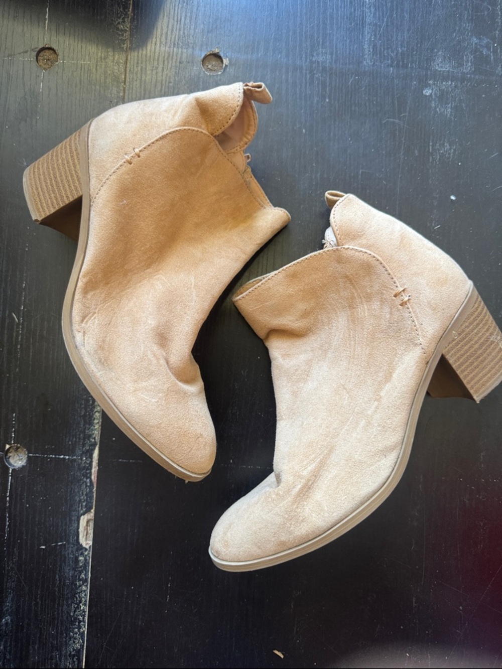 Women's Tan Suede Ankle Booties - Classic Casual Heel